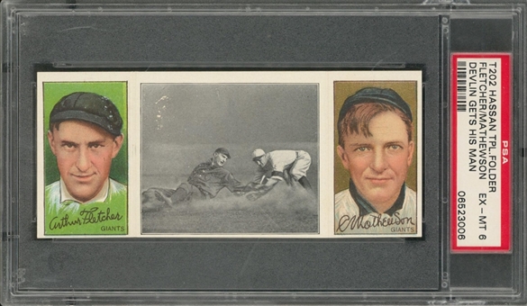 1912 T202 Hassan Triple Folders "Devlin Gets His Man" Fletcher/Mathewson – PSA EX-MT 6 